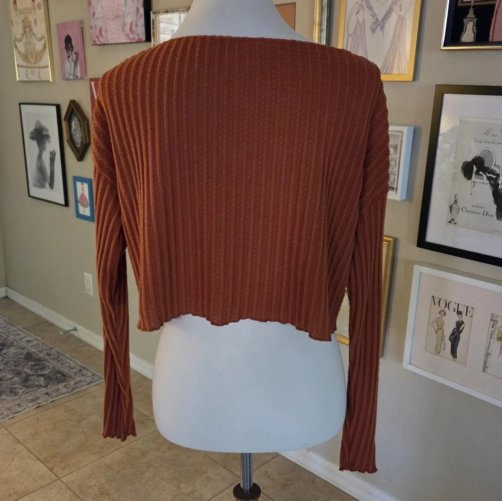 Urban Outfitters Out From Under Leilani Rust Ribbed Oversized Cardigan Y2K Style - Picture 5 of 6